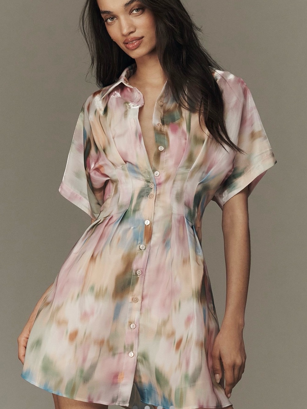 Watercolor Pastel Button-Front Mini Dress